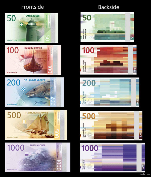 Дизайн норвежских купюр Вариант-победитель конкурса на оформление денежных купюр в Норвегии. Это не значит, что кроны будут именно такими, но все равно - красиво. Сперто из интернета деньги, купюра, дизайн, Норвегия