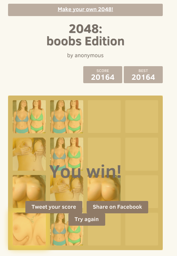 2048 boobs Edition, una versión NSFW del popular juego de números