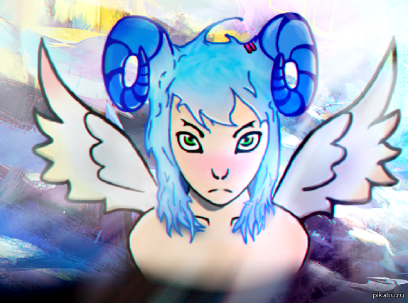 Faun with wings. - My, Drawing, Creation, Faun, Fantasy, My, Girls, Monster, Wings