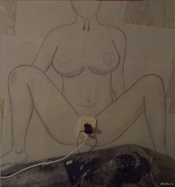 Power socket - NSFW, My, Boobs, Pencil drawing