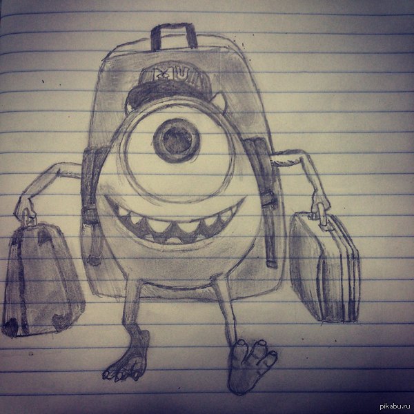 I applied for a visa. - My, Pencil drawing, Mike Wazowski, Monsters University, Travels, Idleness