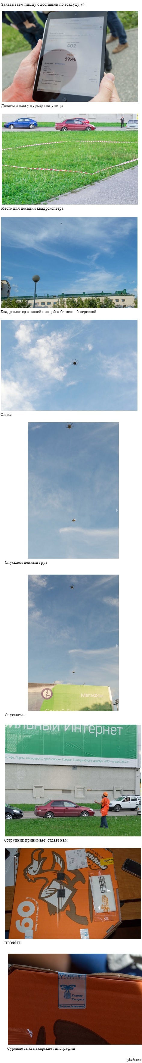 А как доставляют пиццу у вас в городе? А у нас на мультикоптерах!