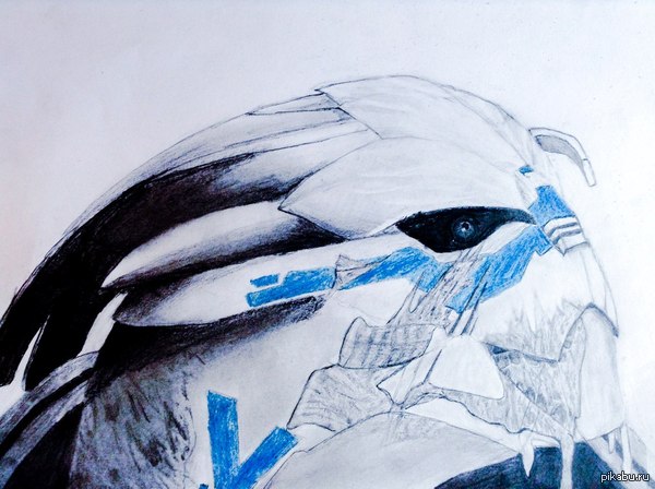 The second drawing on the theme of Mass Effect - My, Mass effect, Garrus, Drawing, Characters (edit)