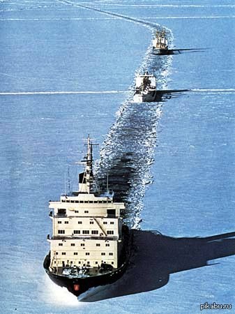 Достижения СССР. В 1959 г. введен в эксплуатацию советский атомный ледокол «Ленин».Это первое в мире гражданское судно с ядерной энергетиче