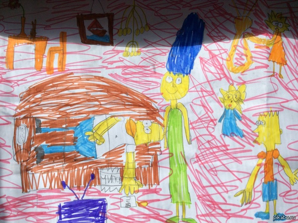 Рисунок сделала моя сестра ( 7 лет ) . По мне так - тянет на современное искусство )