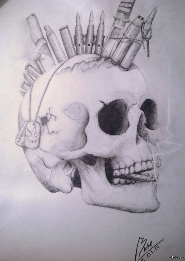 Drawing - My, Drawing, Pencil drawing, Pacifism, Scull, Art