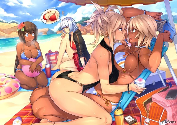 A spoonful of sorbet? - NSFW, , Art, Anime, Beach, Girls, Real XXIII