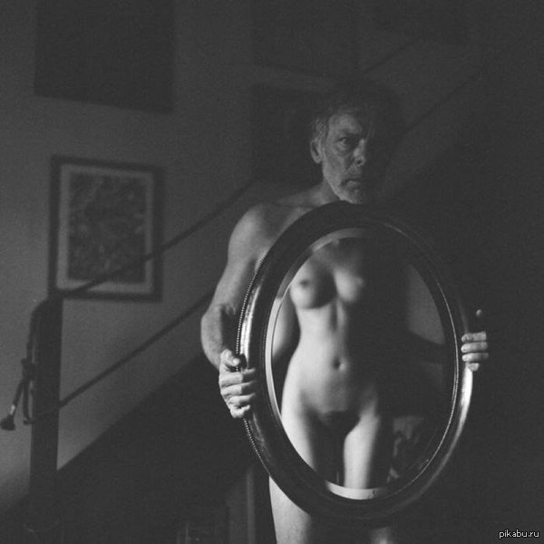 More than just a mirror - NSFW, Men, Mirror, Black and white photo, Boobs