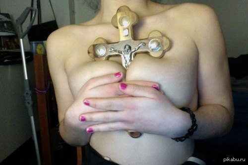 Insulting the feelings of believers - NSFW, Boobs, Girls, Cross, Strawberry, Breast