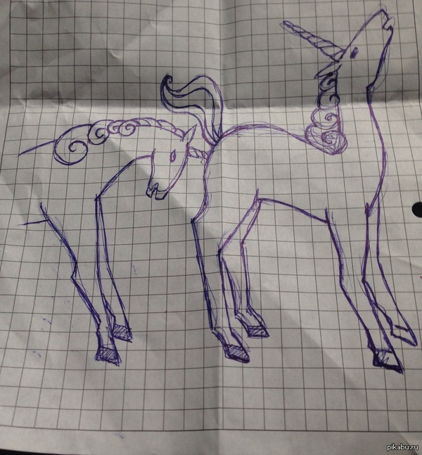 Drawing of my roommate - NSFW, My, Drawing, Unicorn, Classes, Hobby