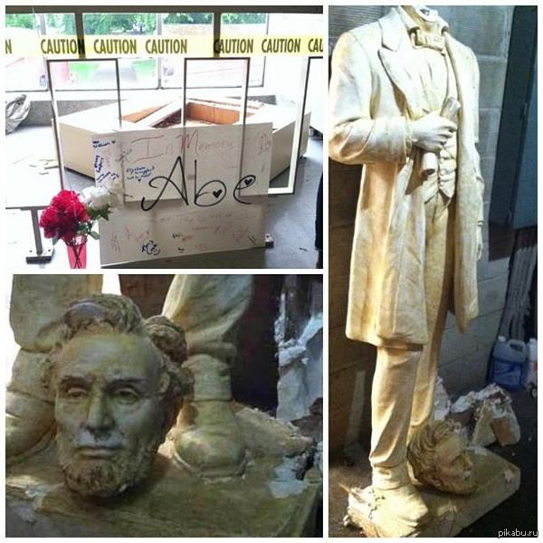 Неизвестные отпилили голову американскому Ленину (Линкольну) в Фергюсоне