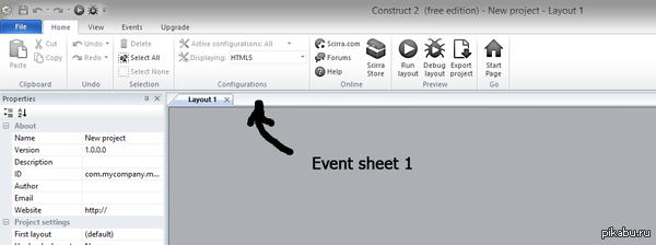   Scirra Construct 2   "Event sheet 1"   ,     .    ,       