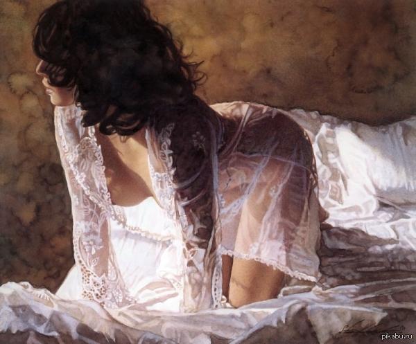 Captivating watercolor by Steve Hanks - NSFW, Steve Hanks, Watercolor, Girls, beauty, Morning, Mood