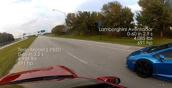Tesla S &amp; Lamborghini Aventador.  ?         .  ,  : http://www.youtube.com/watch?v=0e-jquwHKtI