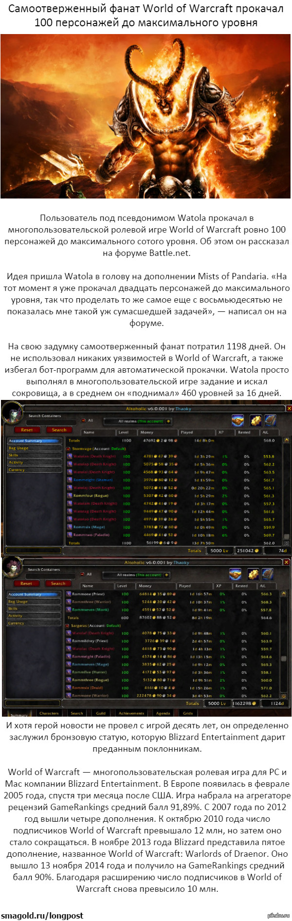 ��������������� ����� World of Warcraft �������� 100 ���������� �� ������������� ������