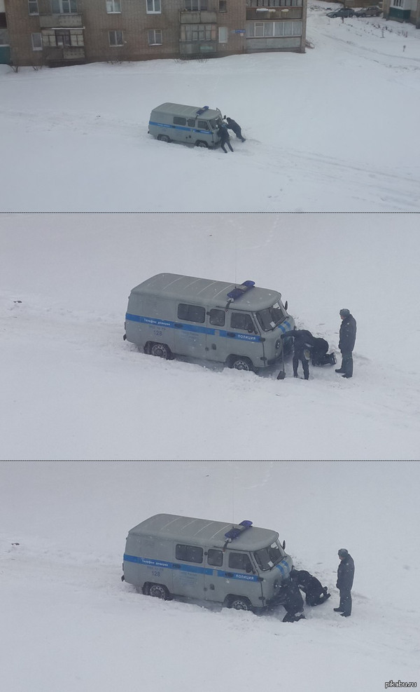 Morning is never good ... - My, Police, UAZ, Loaf, Snow, Stalled, UAZ-452