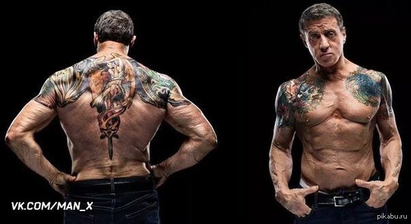 And the man is 68 years old - Sylvester Stallone, 68 years old, In contact with, Class, Tattoo