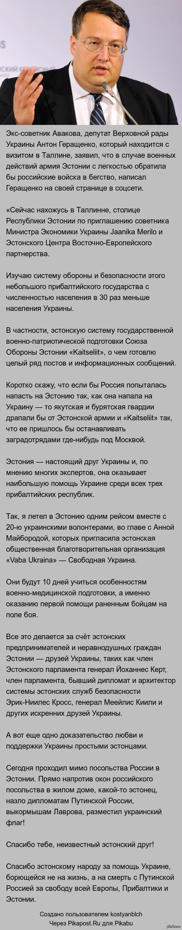 Эстония с легкостью обратит в бегство армию России, — нардеп Геращенко