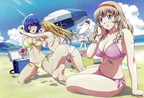 A typical day at the beach. - NSFW, Anime, Anime art, Ikkitousen, Suddenly, Shark