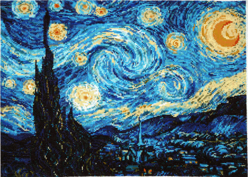 How embroidery is born - My, Embroidery, van Gogh, Van Gogh's Starry Night, GIF, My