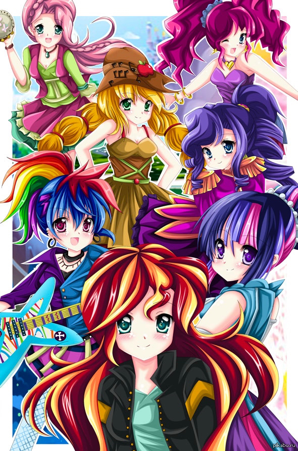 Friendship Through The Ages - My little pony, Equestria girls, Humanization, Mane 6, Anime art, Anime