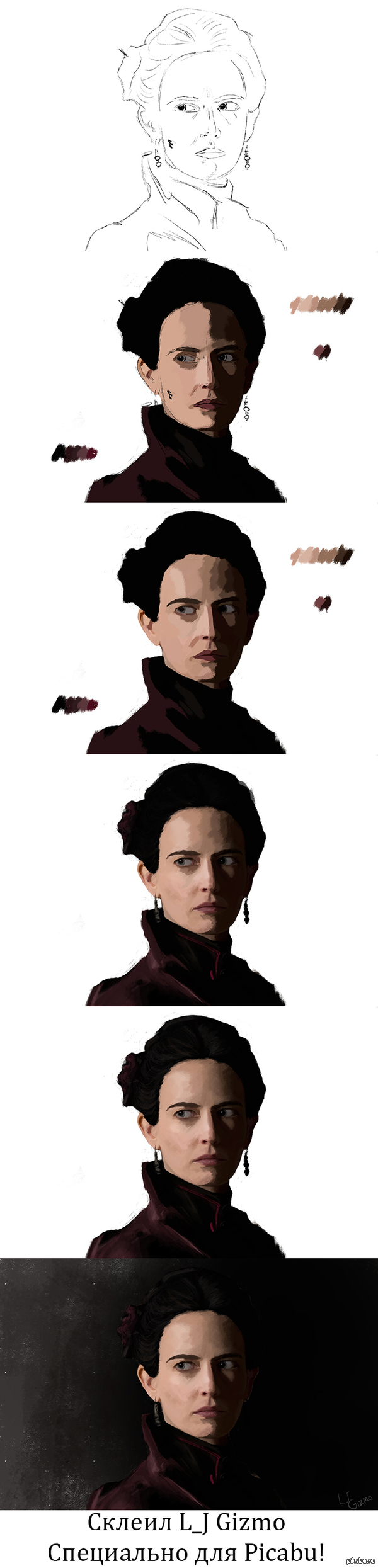 Eva Green's drawing process - My, Eva Green, Penny dreadful, Eva Green, Drawing, Digital drawing, Longpost