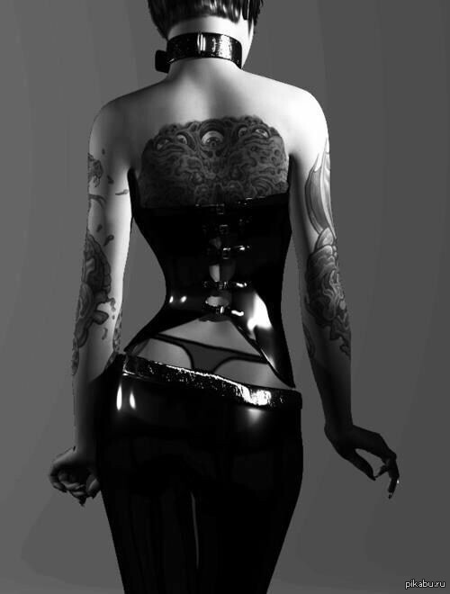 Girl and tkorset - NSFW, , , Girls, Corset, Tattoo, Black and white photo, Leather