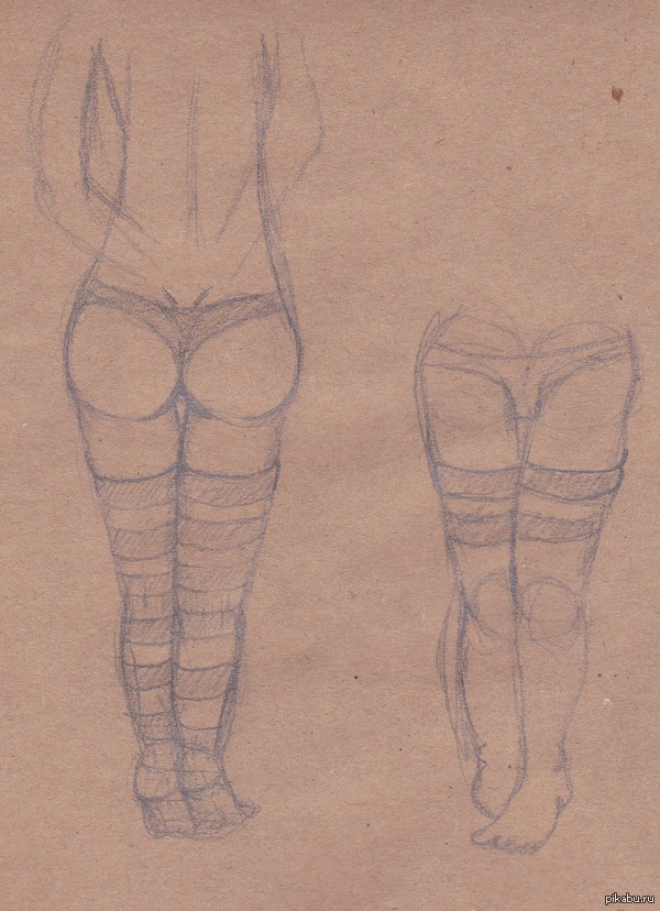 My handwritings - NSFW, My, Pencil drawing, Booty, Legs, Stockings