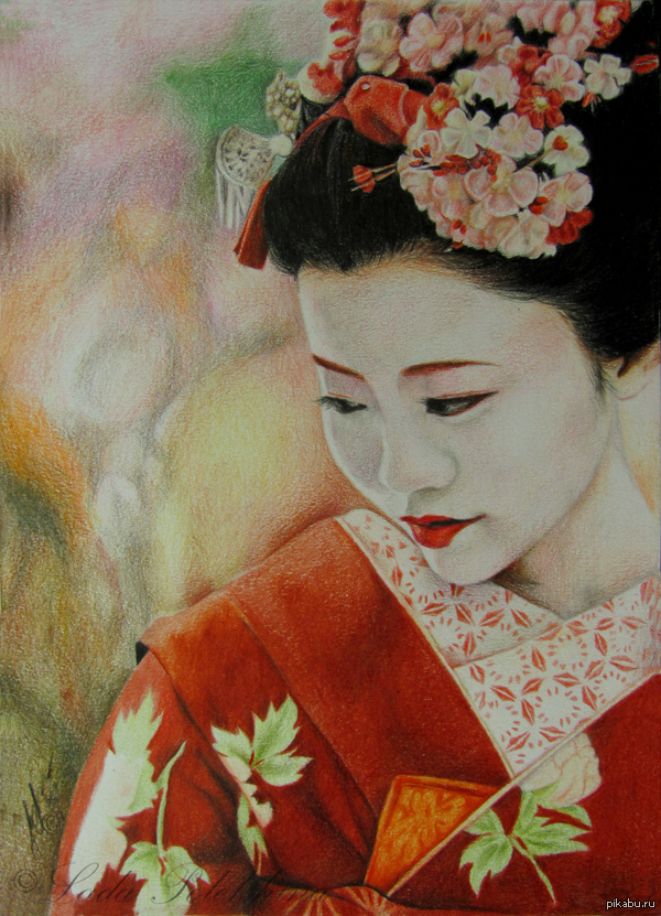 Рисунок цветными карандашами. «Майко»