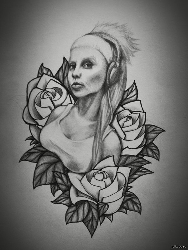 My Friday tattoo sketch! - My, Die antwoord, Yo Landy, Tattoo sketch, Pencil drawing, Drawing, Art, Beautiful girl, Friday