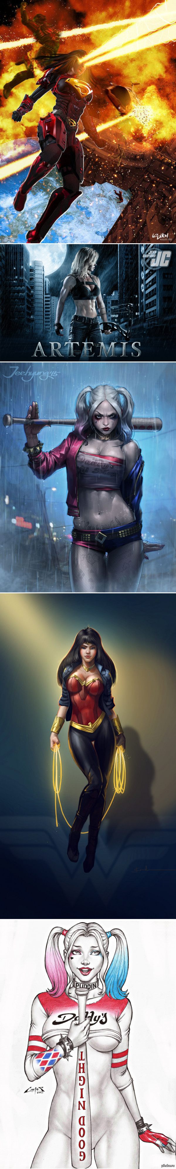 2d art - NSFW, Girls, DC, Harley quinn, Wonder Woman, Supergirl, Drawing, Comics, Longpost, Dc comics