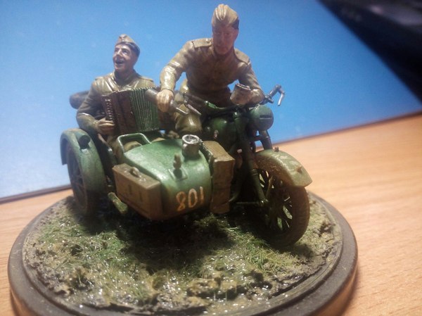 Diorama with motorcycle M-72 Celebration in honor of victory - My, Stand modeling, Miniature, M-72, Motorcycles, Longpost, Moto