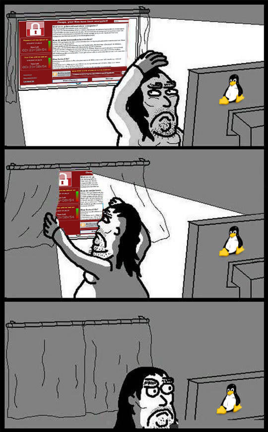Linux users these days.. Linux, Windows, Wannacry
