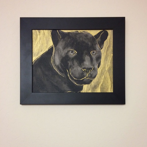 Drawn a year ago, recently framed. - My, Panther, Painting, Gold