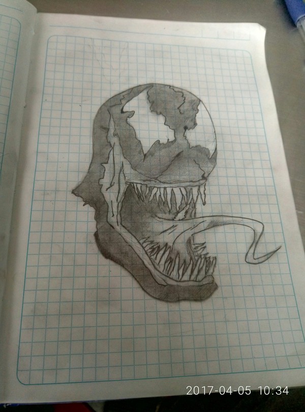 Never painted, decided to try it out? - My, Pencil drawing, Venom