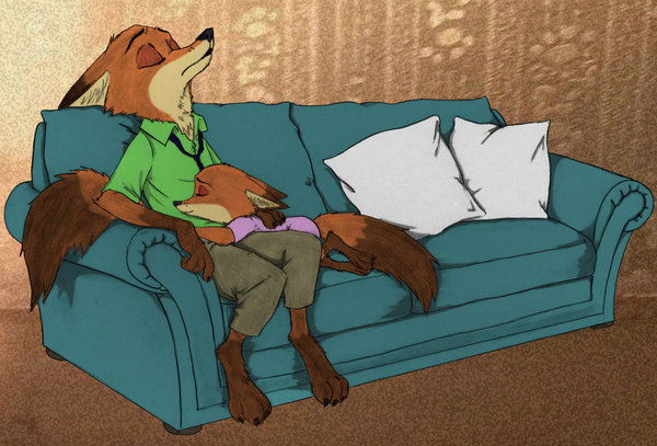 Папа пришёл с работы. - Zootopia, Зверополис, Nick Wilde, Nick daughter, Арт