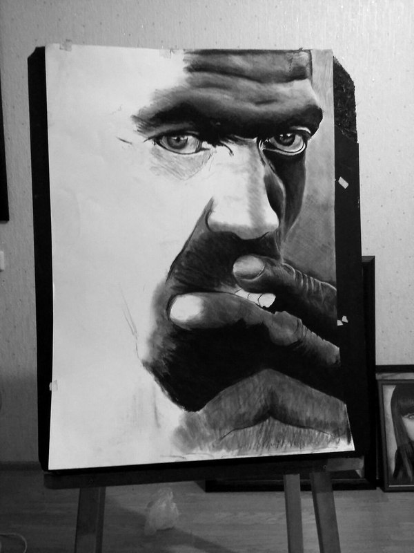 Просто мужик Портрет, Чернокожие, Бомж, Угольный карандаш, Рисунок