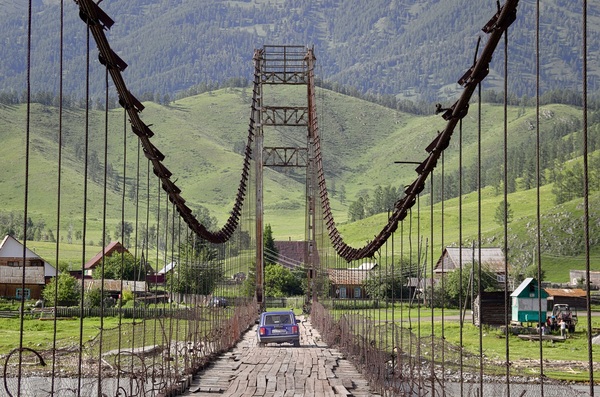 Tungur - The photo, Suspension bridge, Mountain Altai, Tungur, Russia, Altai Republic