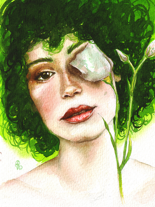 Grass - My, Green, Watercolor, Drawing, Girls, Portrait