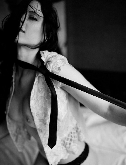 Down with the tie! - NSFW, Girls, Black and white photo, Tie, Breast