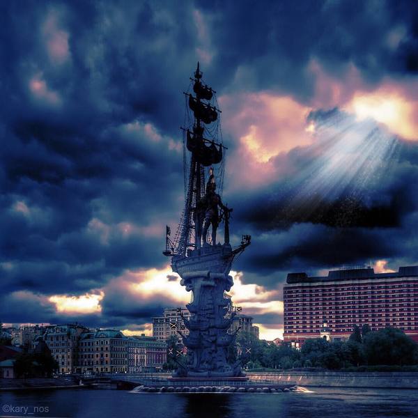 Peter I and the rays of the spring sun break through the gloomy Moscow clouds - Peter I, Moscow, Clouds