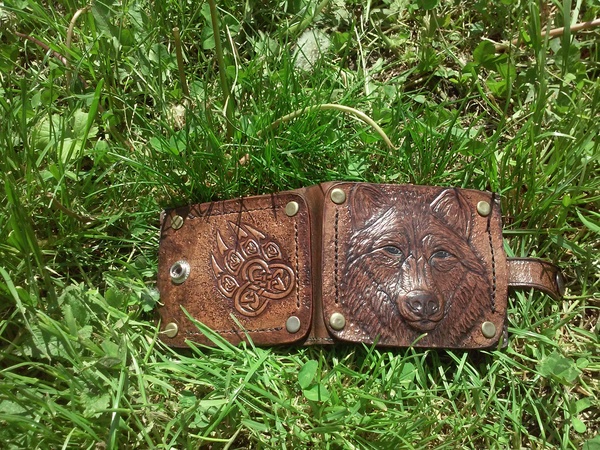 Leather wallet Wolf - My, Leather, Wallet, Handmade, Wolf, Embossing on leather, Carving, Longpost
