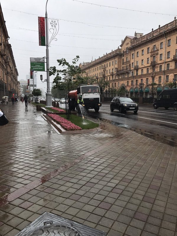 Photo fact: In Minsk, the grass is watered even in the rain. - Humor, Utility services