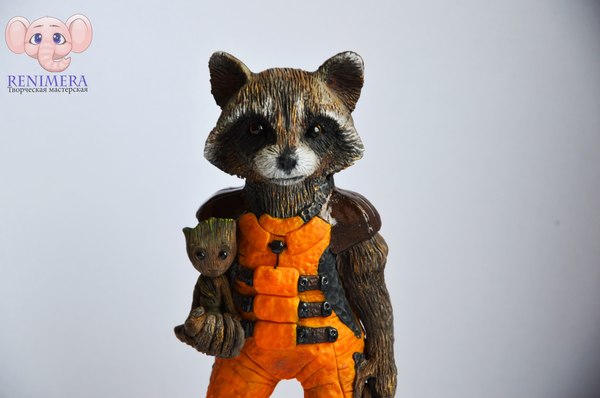 Raccoon Rocket from the movie Guardians of the Galaxy from polymer clay - My, Raccoon Rocket, Guardians of the Galaxy, Polymer clay, Handmade, Figurine, Longpost, Figurines