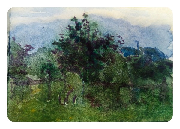 In the country - My, , Painting, Watercolor, Etude, Nature, Evening