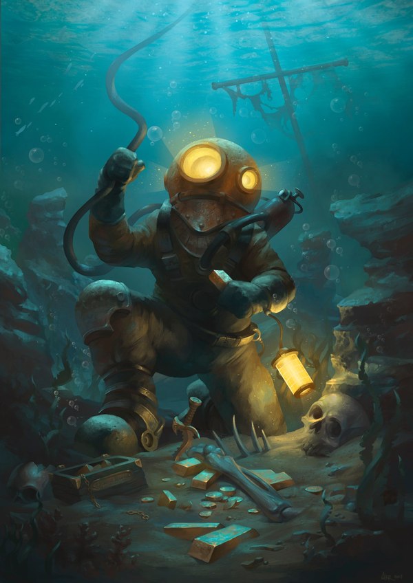 Underwater - Art, Drawing, Underwater, Painting, Photoshop, Under the water, Alexey Kruglov