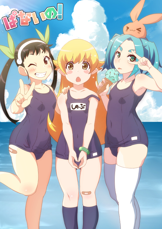 Saturday. Swimwear. Panayno! - NSFW, Anime, Anime art, Monogatari series, Hachikuji Mayoi, Shinobu oshino, Yotsugi ononoki, Sukumizu