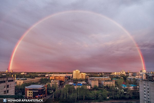 Rainbow in the white night - Rainbow, White Nights, Arkhangelsk, Sky, Town, The photo, North, Night