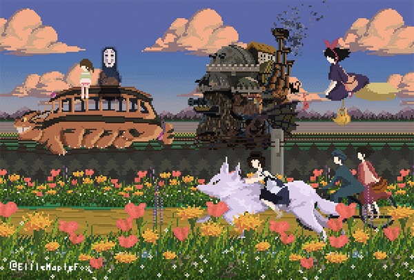 Studio Ghibli by EllieMapleFox , Anime Art, Pixel Art, Studio Ghibli, 
