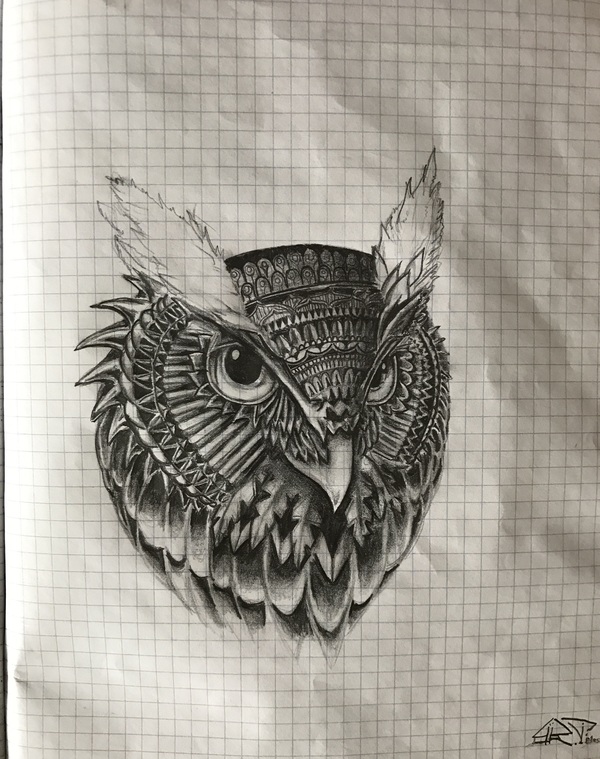 Owl - My, Owl, Drawing, Traditional art, Pencil drawing, Animals, Art, Picture with text, 